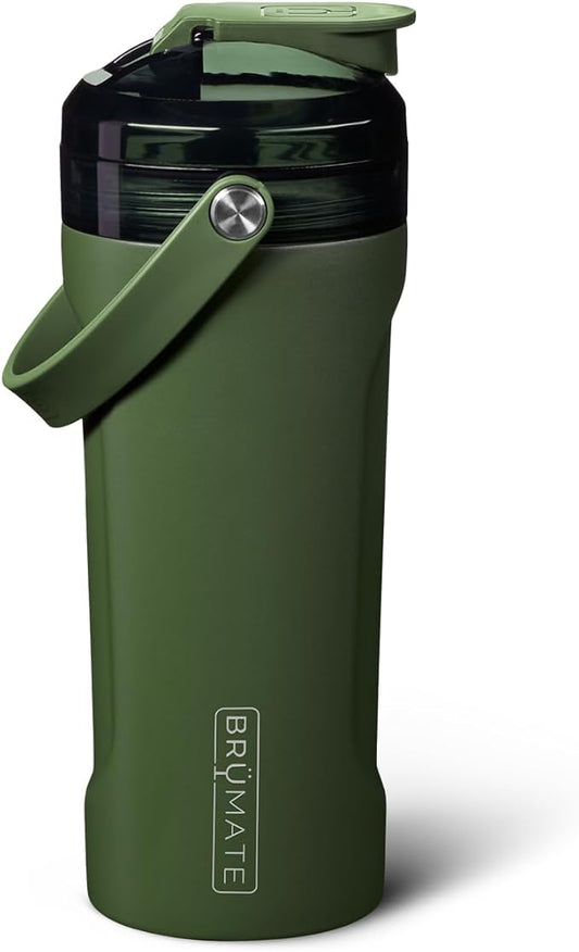 BrMate MultiShaker Blender Bottle | 100% Leakproof Insulated Stainless Steel Shaker | Protein and Pre Workout Bottle for the Gym | 26oz (OD Green)