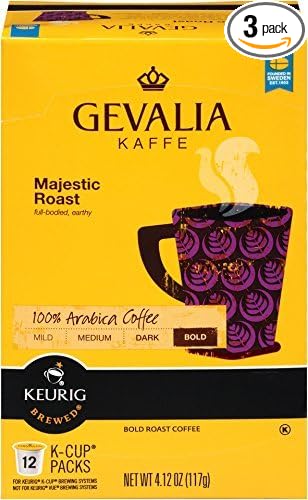 Gevalia Majestic Roast K Cup Pods, 4.12 Ounce, 12 Count (Pack of 3), Yellow and Black