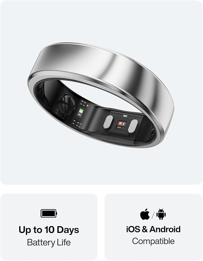 RingConn Gen 2 Air, Ultra-Thin AI Smart Ring, 10-Day Battery Life, Fitness/Sleep/Stress/HR Tracker for Women&Men, No App Fee for Standard Features, iOS & Android Compatible (Size 14, Galaxy Sliver)