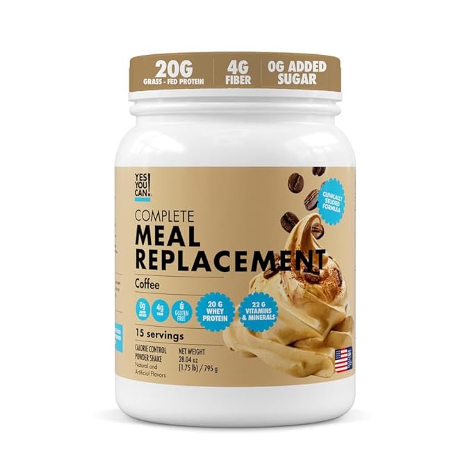 Yes You Can! Meal Replacement Shake - 20G Protein, 4G Fiber, 21 Vitamins & Minerals, 0G Added Sugar - Meal Replacement Protein Powder - Complete All-in-One Nutrition - 15 Servings (Coffee)