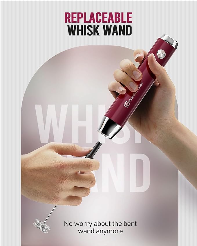 Maestri House Rechargeable Milk Frother with Stand, Adjustable 2-Speed Handheld Electric Foam Maker Waterproof Detachable Stainless Steel Whisk Drink Mixer Foamer for Lattes, Cappuccino