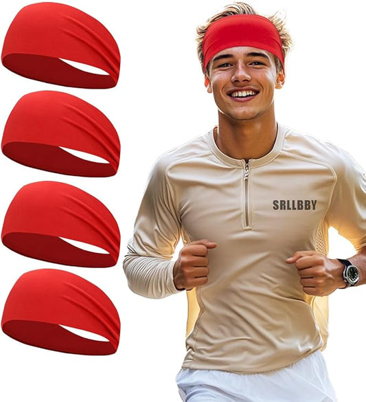 Sport Sweatbands for Men and Womem, 4 Pack, Double-Layer Workout Headbands, Sweat Wicking Hairbands for Fitness Running Football