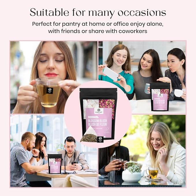 Blendart Blossom Blush Rose White Tea Bags Delicate Caffeinated Tea Made from Fresh Leaves. Natural Premium White Tea Bags -100 Pyramid Tea Bags