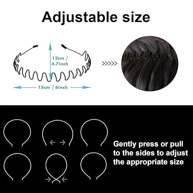 Metal Headbands Men's Hair Bands Women's Fashion Headbands Summer Outdoor Wavy Teeth Sports Headbands Black Fashionable Simple Elastic Non-slip