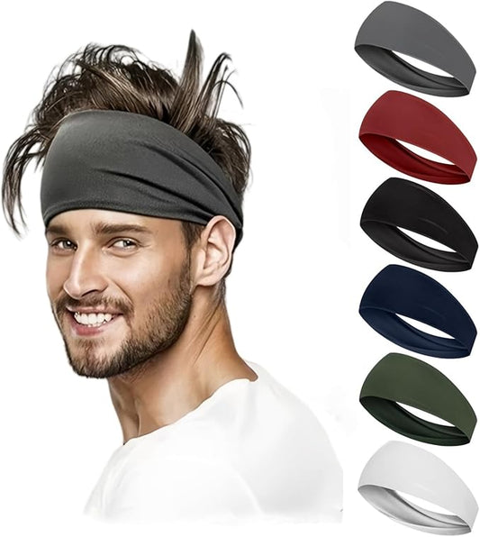 Workout Headbands for Men, 6 Pack Mens Running Headband Stretchy Sweatband Sports Headband