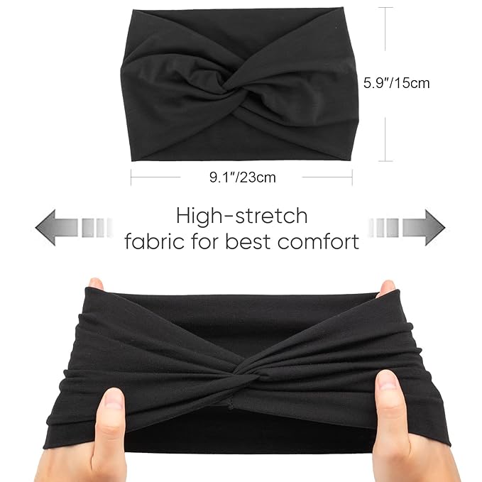 DRESHOW Extra Wide Headbands for Women Cotton Turban Knotted Bandana Head Bands Non Slip Boho Hair Accessories for Sports & Yoga