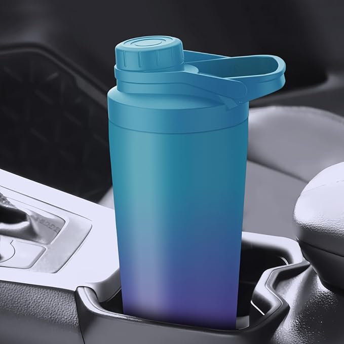 Stainless Steel Shaker Bottle with Noise-Free Design - Patented 24 oz Insulated Metal Shakers Bottles Cup for Protein Mixes and Pre Workout 100% Leak Proof (Ocean Dream)