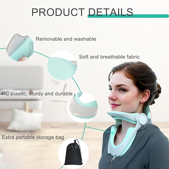 360°Adjustable Neck Brace for Neck Pain and Support, Cervical Neck Traction Device for Home Use, Neck Stretcher Neck Decompression Devices for Forward Head Posture Correction, Green