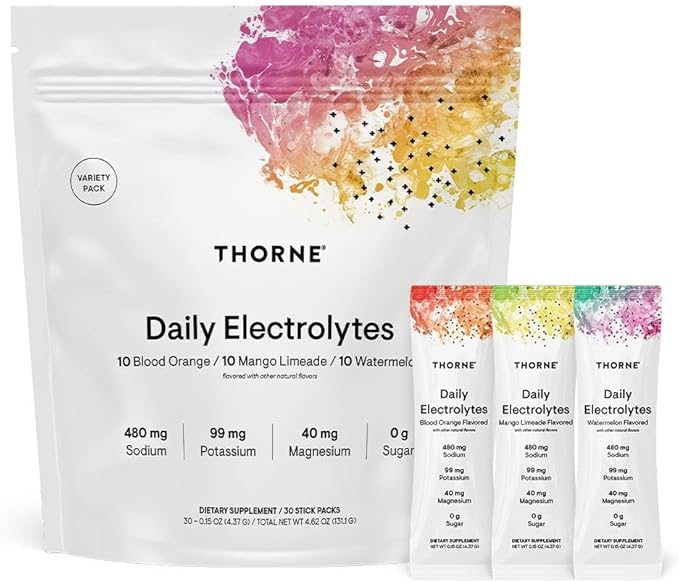 THORNE - Daily Electrolytes - Zero Sugar & Low-Calorie Electrolyte Drink Mix - Naturally Flavored & Sweetened - NSF Certified for Sport - Variety - 30 Stick Packs