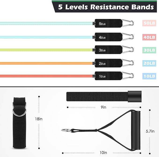 WHATAFIT Resistance Bands, Exercise Bands,Resistance Bands for Working Out, Work Out Bands with Handles for Men and Women Fitness, Strength Training Home Gym Equipment