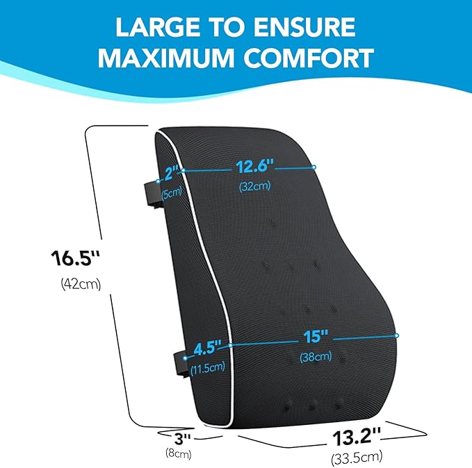 QUTOOL Lumbar Support Pillow for Office Chair,Office Home Essentials,Back Support Pillow for Car, Chair Cushions,Back Pain Relief Improve Posture,Mesh Cover Double Adjustable Straps