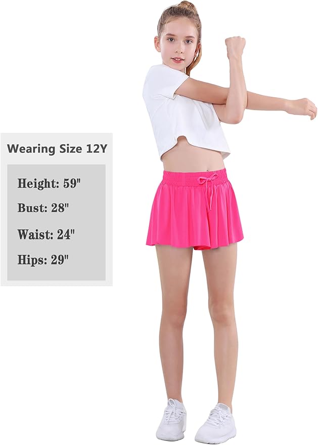 EXARUS Girls Butterfly Shorts Flowy Dance Skirt Cheer Skorts Athletic Tween Clothes Teen Preppy Outfits Flutter Kids