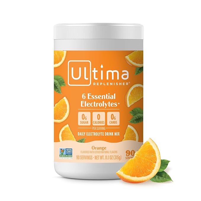 Ultima Replenisher Daily Electrolyte Powder Drink Mix – Sugar Free – Orange, 90 Servings – Hydration Powder with 6 Key Electrolytes and Trace Minerals – Keto Friendly, Vegan, Non-GMO