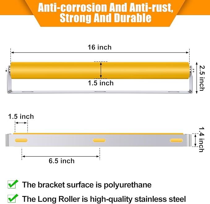 Therwen Boat Trailer Roller with Bracket Set Conveyor Rollers 1.5" Diameter Kayak Roller Metal Roller with Bracket for Transporting Raft Industrial Use