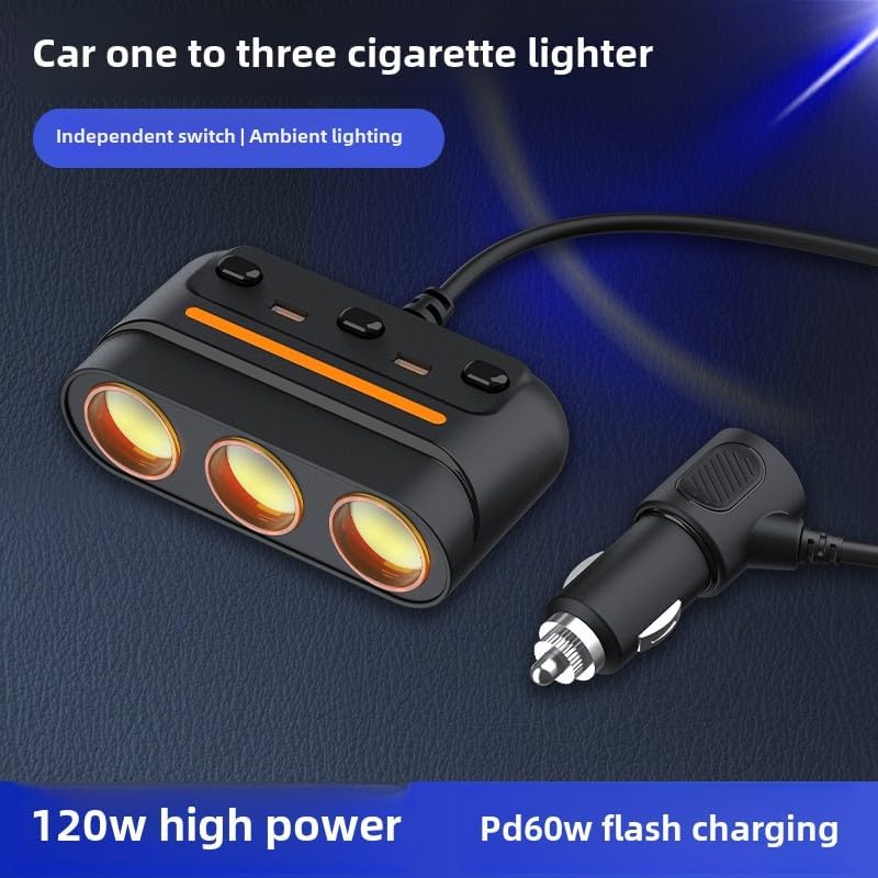 3 - in - 1 Cigarette Lighter Adapter with PD/QC Fast Charging, Independent Switches Car Charger, RGB LED Indicator Lights - Universal Cigarette Lighter USB Charger for Cars, SUVs
