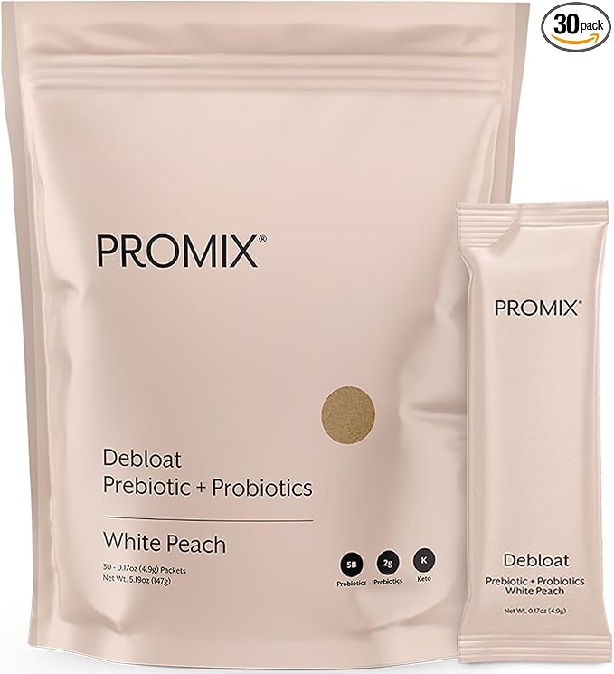 ProMix Nutrition Debloat Prebiotics and Probiotics, Bloating relief for Women, Gut cleanse detox for Men and Immune Support - White Peach - 30 Servings (Pack of 30)