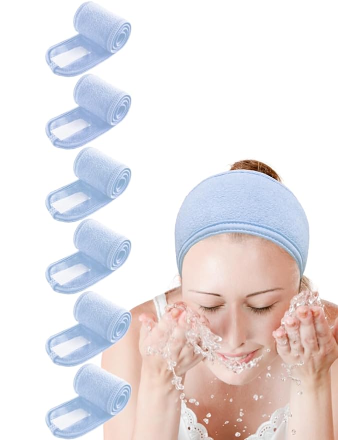 EUICAE Spa Headband Hair Towel Non-slip Stretchable Washable Makeup Facial Treatment Sport Headband for Face Wash Fits All White (Baby blue)