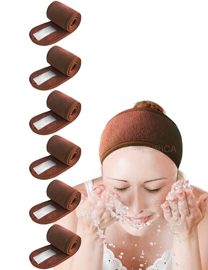 EUICAE Spa Headband Hair Wrap Sweat Towel Non-slip Stretchable Washable Makeup Headband for Face Wash Facial Treatment Sport Fits All White (Brown)