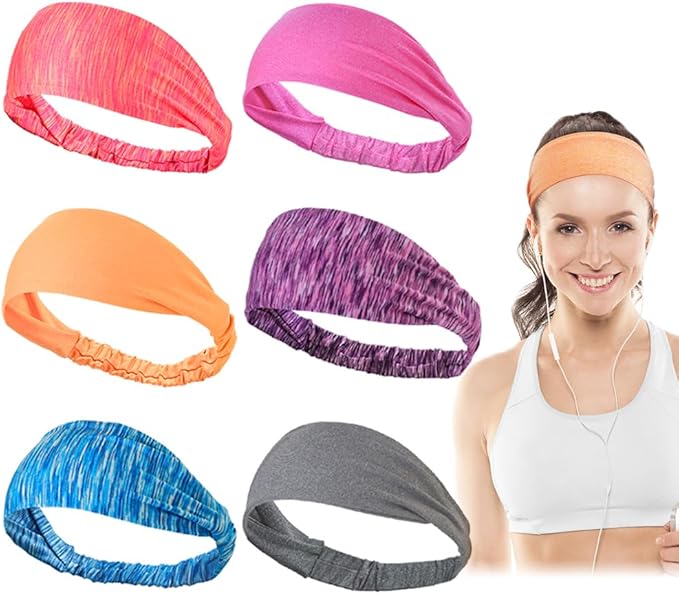 Dreamlover Workout Headbands for Women Athletic, Sweatbands, Sports Headbands for Exercise, 6 Pieces