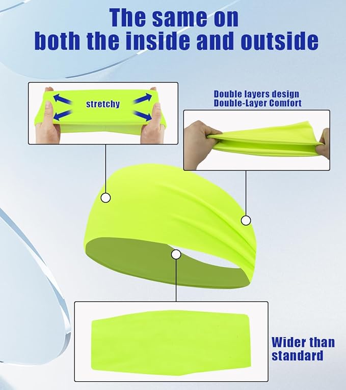 Sport Sweatbands for Men and Womem, 4 Pack, Double-Layer Workout Headbands, Sweat Wicking Hairbands for Fitness Running Football