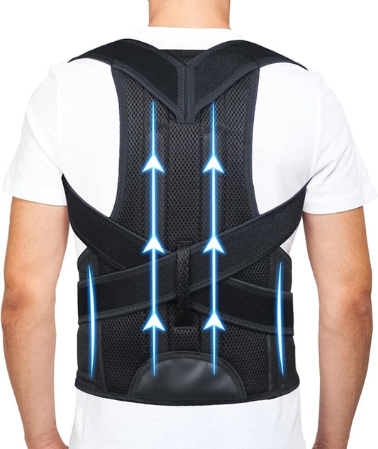 Back Brace Posture Corrector for Men and Women - Improve Posture, Lower Back and Waist Pain, Full Lumbar Support, Shoulder and Neck Stretcher, Adjustable Straps and Breathable Material M(29"-33")