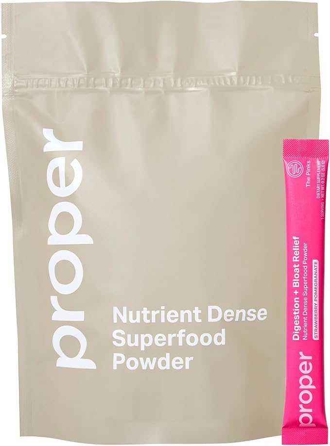 Proper, The Pinks Digestion and Bloat Relief. Drink Mix with Gut Health Probiotics, Prebiotics, Beet Root & Enzymes for Digestive Support. Bloating and Microbiome Supplement for Women and Men
