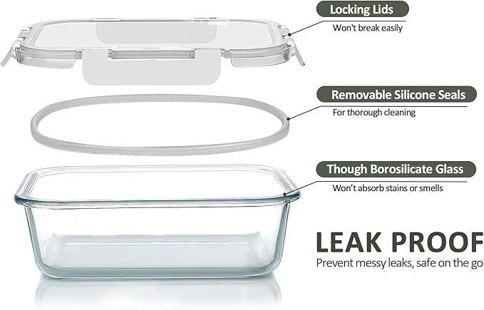M MCIRCO 10-Pack Glass Food Storage Containers with Lids, Airtight Glass Lunch Bento Boxes, Meal Prep Containers, Microwave, Oven, Freezer and Dishwasher Friendly, White