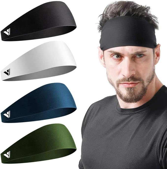 Vgogfly Running Headbands for Men Sweatbands Sports Sweat Bands Mens Workout Thin Fitness Gym Yoga 4 Pack…