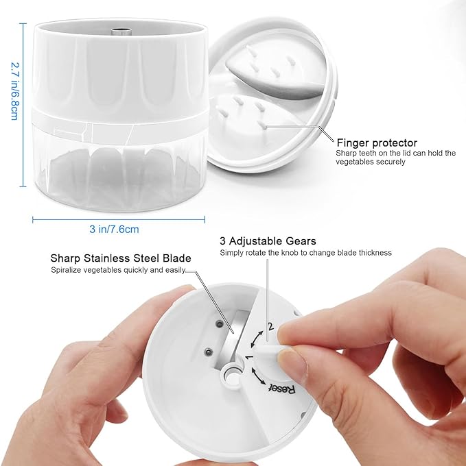 3 in 1 Vegetable Spiralizer Slicer, Adjustable Zucchini Carrot Noodle Maker, Cucumber Spiral Cutter, Easy to Use Kitchen Tool(White)