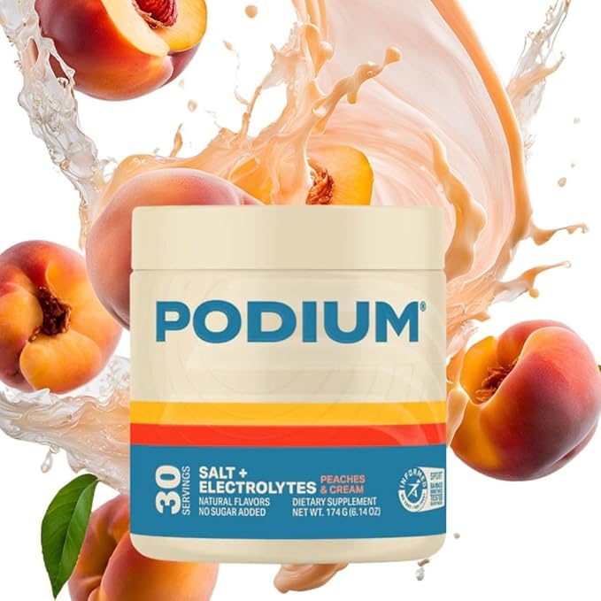 Podium Nutrition Training Salt + Electrolytes Powder, Peaches & Cream, Post Workout Hydration & Muscle Recovery Support, Electrolyte Drink, Magnesium, Potassium, Calcium & Sodium Salts, 30 Servings