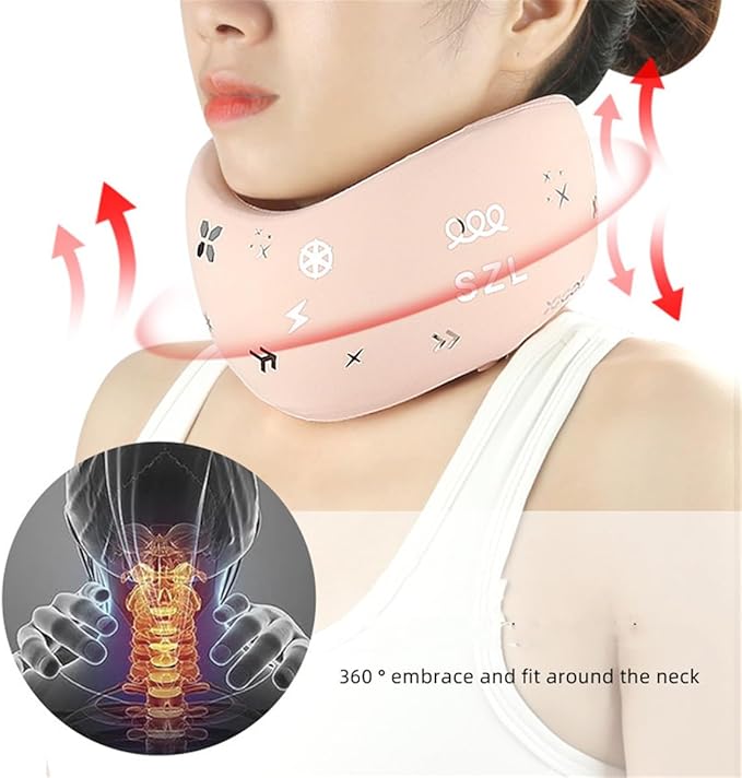 Neck Brace, Soft Memory Foam Cervical Collar Universal Neck Support Brace for Sleeping, Portable Neck Traction Equipment Forward Head Neck Posture Corrector for Women Men Spine Pressure (Pink)