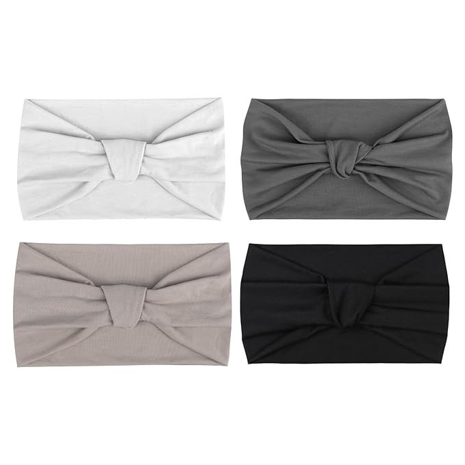 DRESHOW 4 Pack Turban Headbands for Women Wide Vintage Head Wraps Knotted Cute Hair Band Accessories