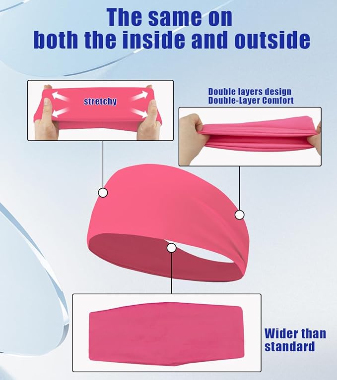 Sport Sweatbands for Men and Womem, 4 Pack, Double-Layer Workout Headbands, Sweat Wicking Hairbands for Fitness Running Football