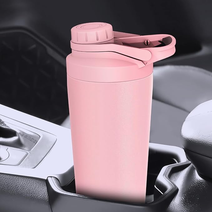 Stainless Steel Shaker Bottle with Noise-Free Design - Patented 24 oz Insulated Metal Shakers Bottles Cup for Protein Mixes and Pre Workout 100% Leak Proof (Pink)