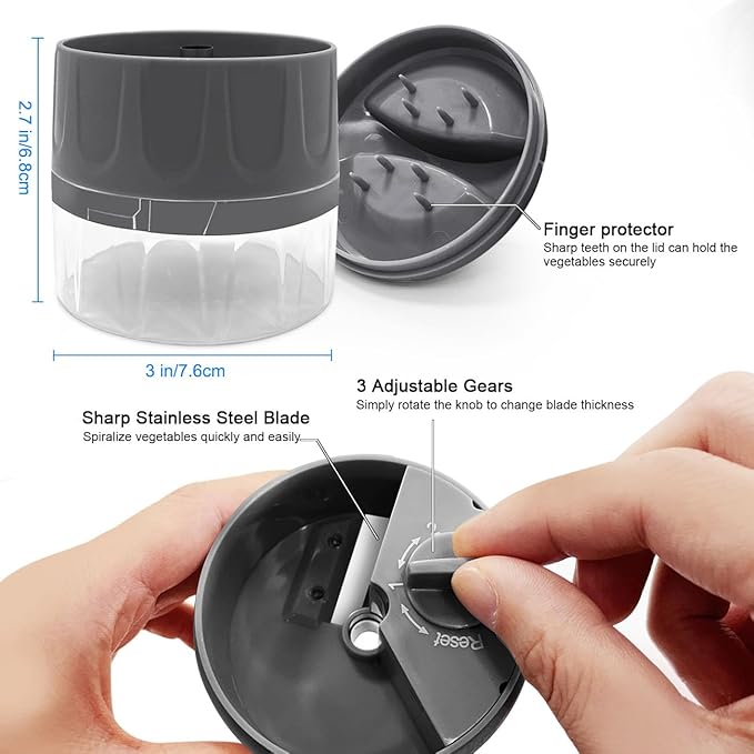 3 in 1 Vegetable Spiralizer Slicer, Adjustable Zucchini Carrot Noodle Maker, Cucumber Spiral Cutter, Easy to Use Kitchen Tool(Dark Grey)