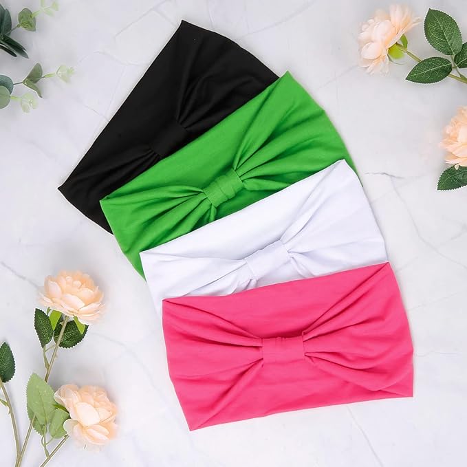 Wide Headbands for Women Black Stylish Head Wraps Summer Boho Thick Hairbands Large Pink African Sport Yoga Turban Headband Hair Accessories (Pack of 4)