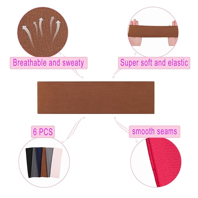 Leeven Women's Headbands for Short Hair Non Slip Elastic Floral 6 PCS Hairbands Soft Fabric Stripe Head Bands for Girls Heart Headbands