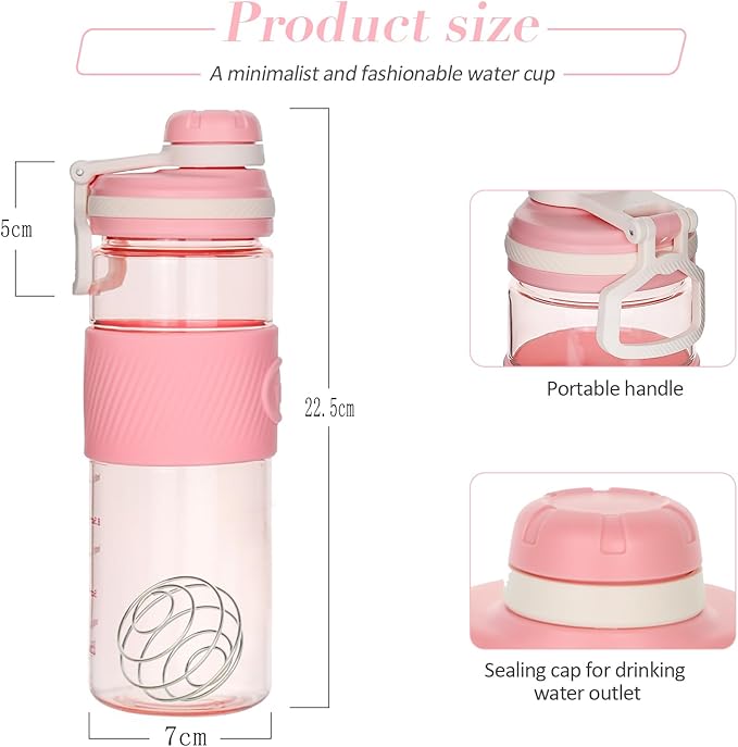 Shaker Bottle - 650ml/23oz, Durable & Leak-Proof, Perfect for Super Creamy Fitness Protein Shakes - Pink