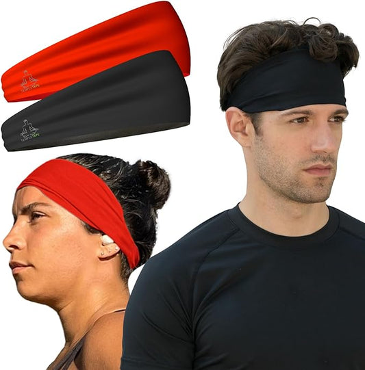 Headbands for Men and Women - Mens Sweatband & Sports Headband Moisture Wicking Workout Sweatbands for Running, Cross Training, Yoga and Bike Helmet Friendly