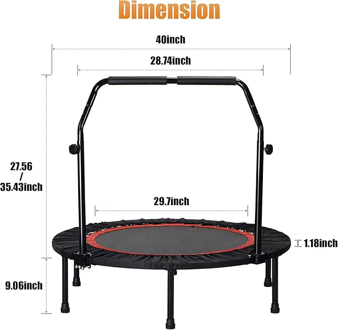 Trampoline, Portable Fitnes Foldable Trampoline in-Home Mini Rebounder, Exercise Trampoline for Kid/Adults, 40" Max Load 330lbs