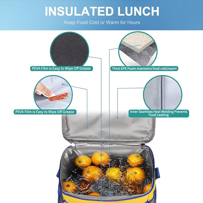 iknoe Large Foldable Cooler Bag, 8.5L Insulated Lunch Bag, Leakproof Lunch Cooler Tote with Multi-Bag Design Suitable for Beach, Picnic and Office Use,Yellow 15-Can