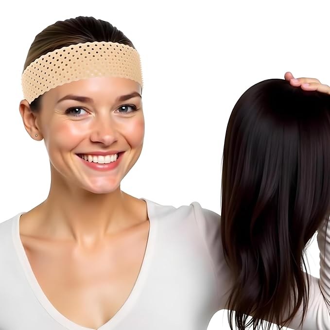 Adjustable Silicone Wig Headband Grip, 2 PCS Wig Grip Band Adjustable Elastic Fixed Non Slip Wig Straps Women Wig Bands Sweat-Proof Hold Wig Cap Hairband for Keeping Wig in Place(Black Beige)