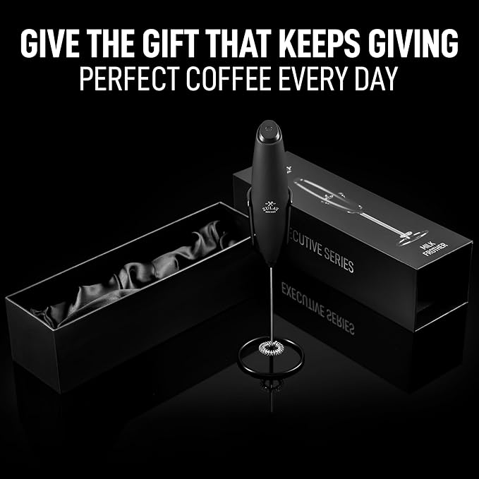 Zulay Kitchen Executive Series Milk Frother Wand - Upgraded & Improved Stand - Ideal Coffee Gift - Coffee Frother Handheld Foam Maker For Lattes - Electric Milk Frother Handheld For Cappuccino