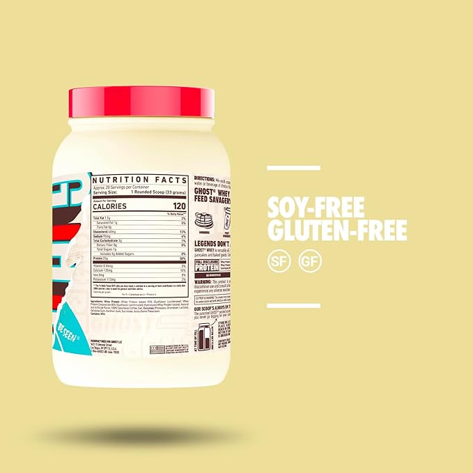 GHOST Whey Protein Powder, Coffee Ice Cream - 2LB, 25G of Protein - Whey Protein Blend - Post Workout Fitness & Nutrition Shakes, Smoothies, Baking & Cooking - Soy & Gluten-Free