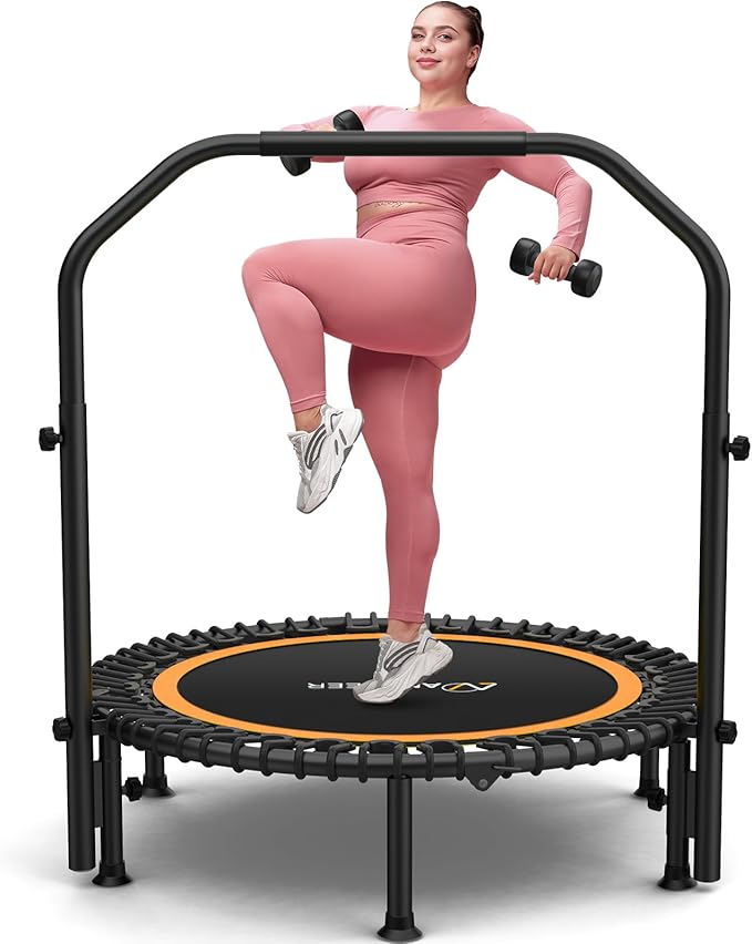 ANCHEER 40"/48" Foldable Rebounder Trampoline for Adults/Kids with Resistance Bands and Bungees, Indoor & Outdoor Mini Trampoline with Bar and Safety Padding - Max Load 450lbs/550lbs