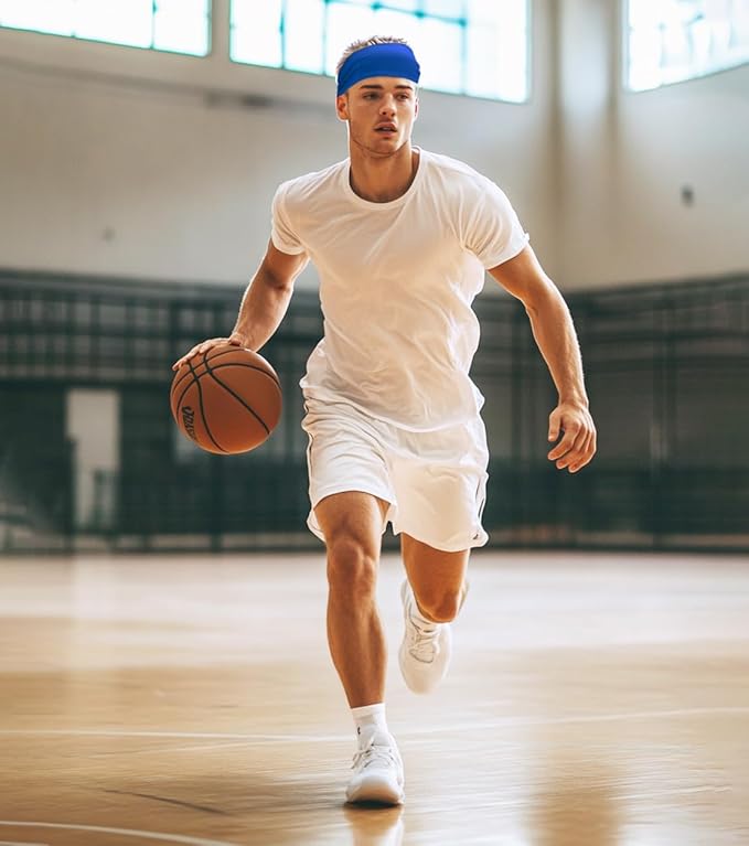 Sport Sweatbands for Men and Womem, 4 Pack, Double-Layer Workout Headbands, Sweat Wicking Hairbands for Fitness Running Football