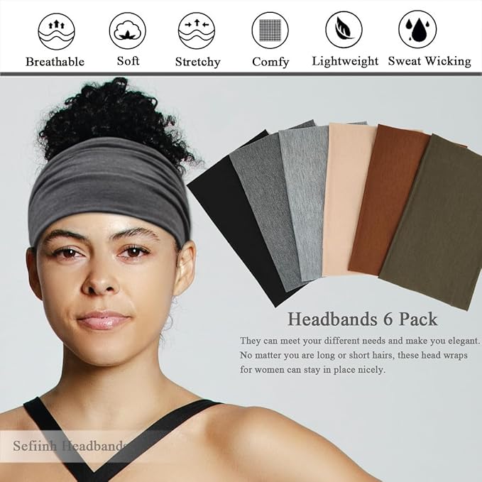 Wide Headbands For Women Stretch Headband Boho Head Bands Women's Hair Band Turban Workout Hairband Accessories 6 Pack
