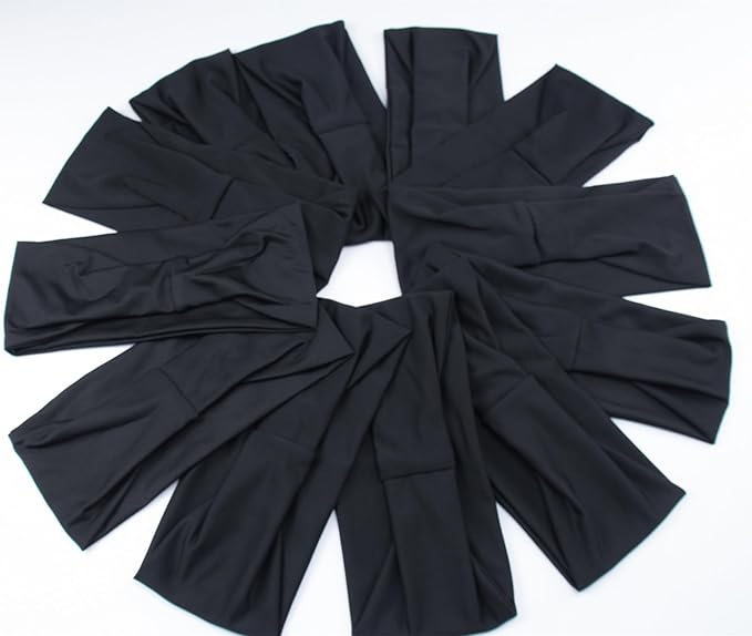 Black 4 inches Wide Headbands for Women, Non Slip Workout Yoga Running Hair Bands Head Wrap Sweat Bands, Pack of 12