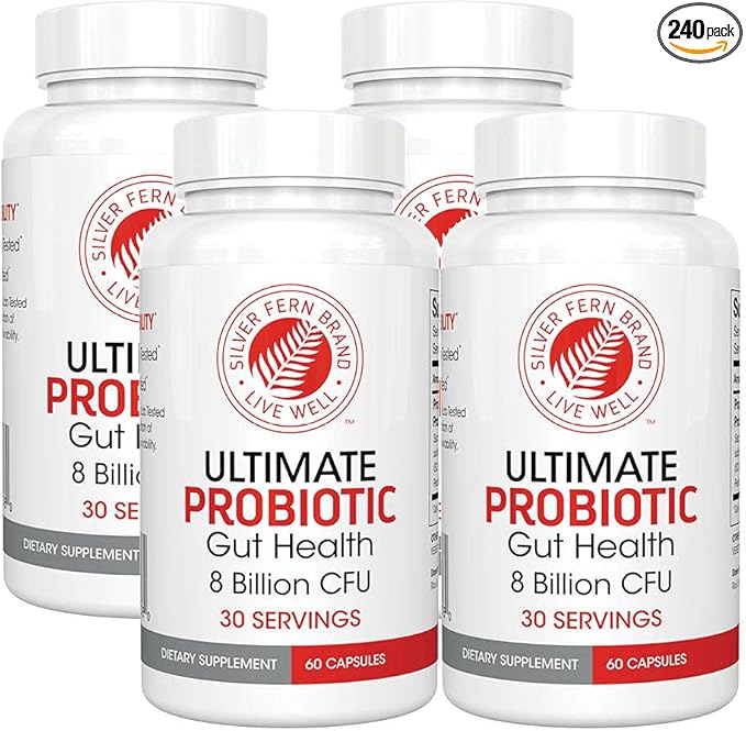 Silver Fern Brand Ultimate Probiotic 4-Pack β Probiotics for Women & Men β 8 Billion CFU Spore-Forming Gut Health Supplement β DNA Verified, Probiotic, Shelf-Stable, High Survivability β 240 Capsules
