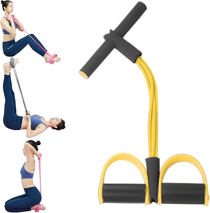 21 Fitness Resistance Bands - 4 Tube Pedal Ankle Puller, Yoga Handle Bands Exerciser Multifunction Trainer Tension Rope for Body, Abdomen, Waist, Arm, Tummy Exercise Stretching Training ( Color : Yell
